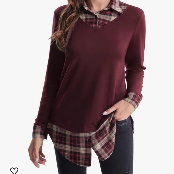 Tops - Faux layered shirt blouse